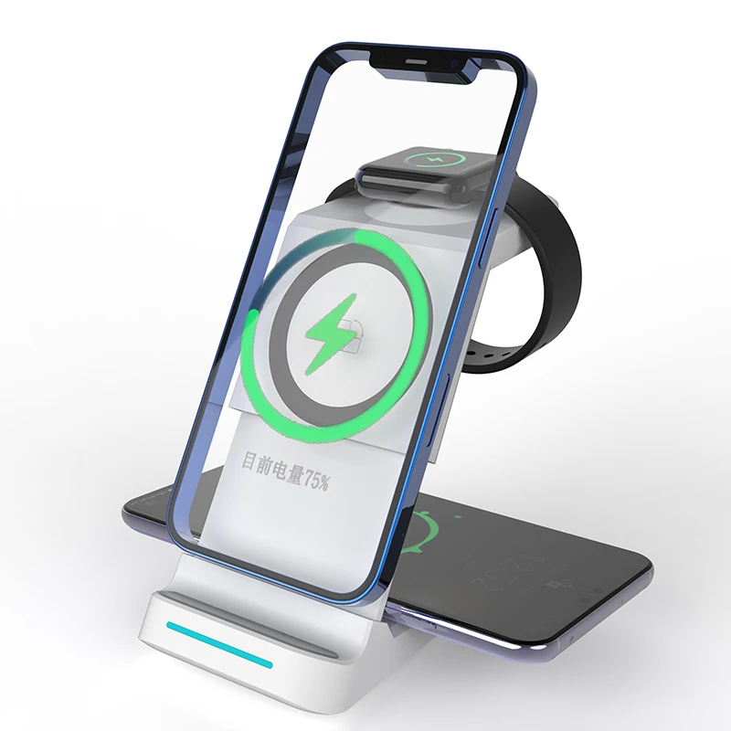 3 in 1 Wireless Charging Station 15W Qi Fast Charging Stand Height Adjustable multifunctional wireless charging station