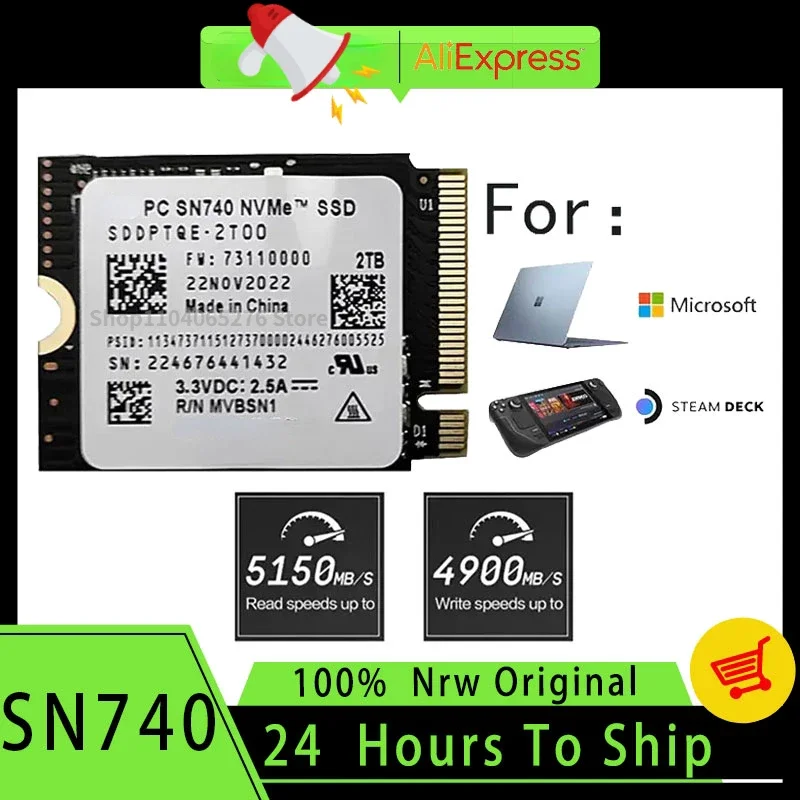 

SN740 1TB 2TB M.2 SSD 2230 NVMe PCIe Gen 4x4 SSD For Microsoft Surface ProX Steam Deck ROG ally