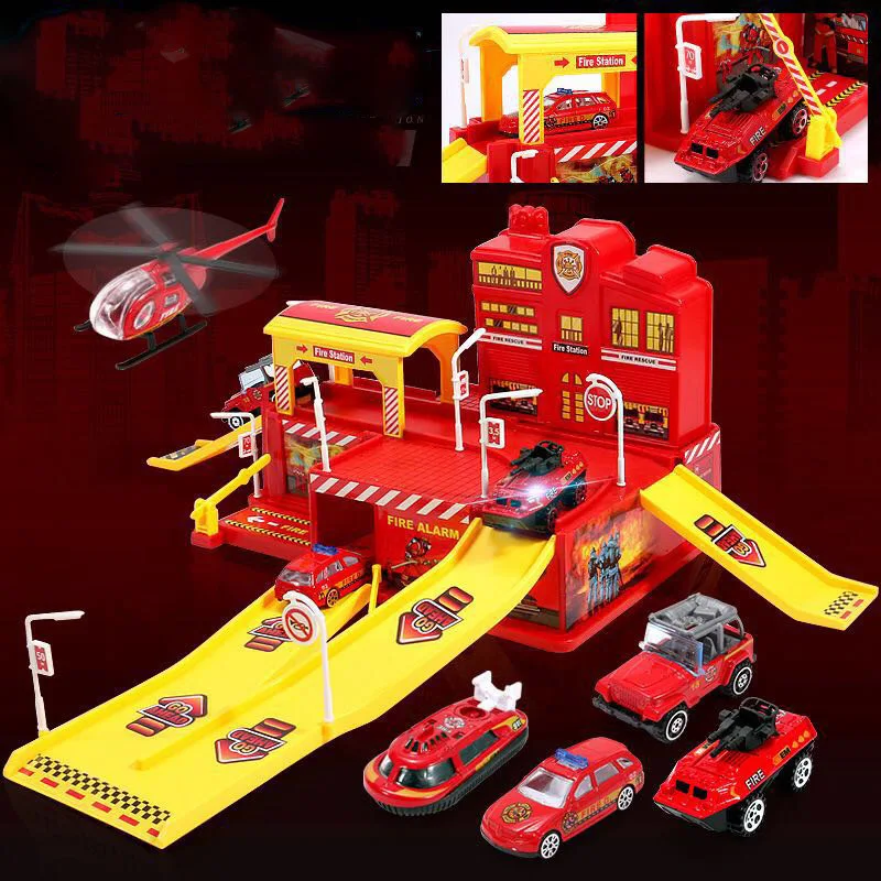 Children\'s Parking Lot Toy Car Assembling Boy Track Puzzle Large Parking Lot Toy Police Engineering Fire Truck Gift Toy 32orders