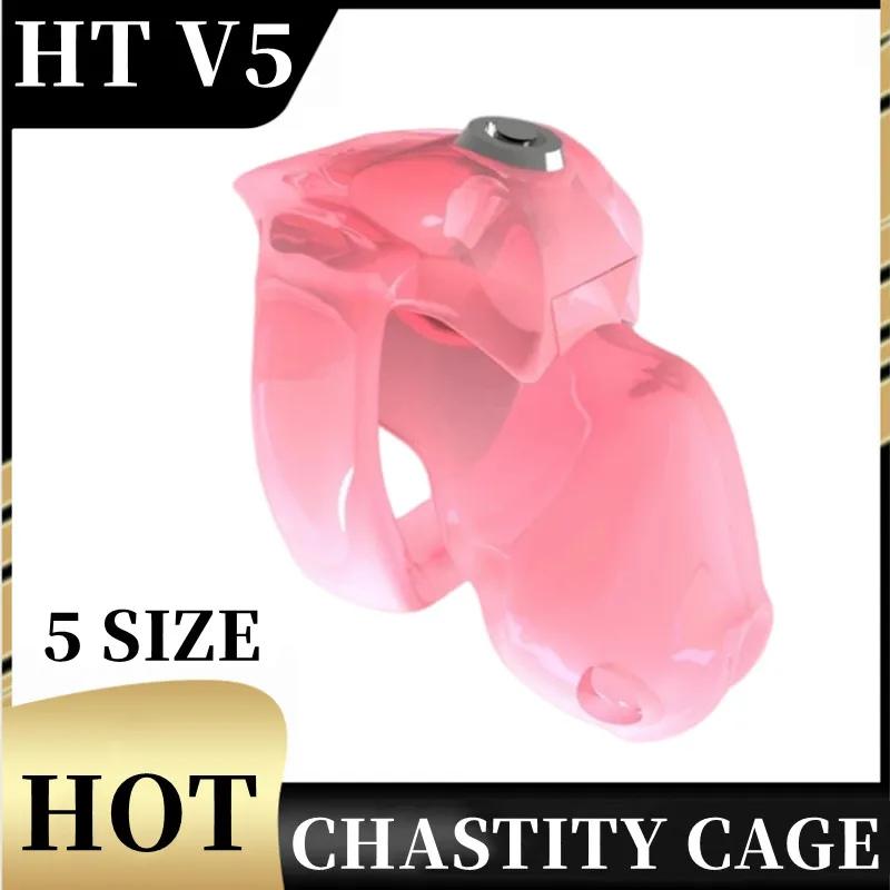 HT-V5 Pink Chastity Cage Male Lightweight Resin Chastity Detachment Lock BDSM 5 Sizes Cock Cage Penis Lock Sextoys For Man Adult