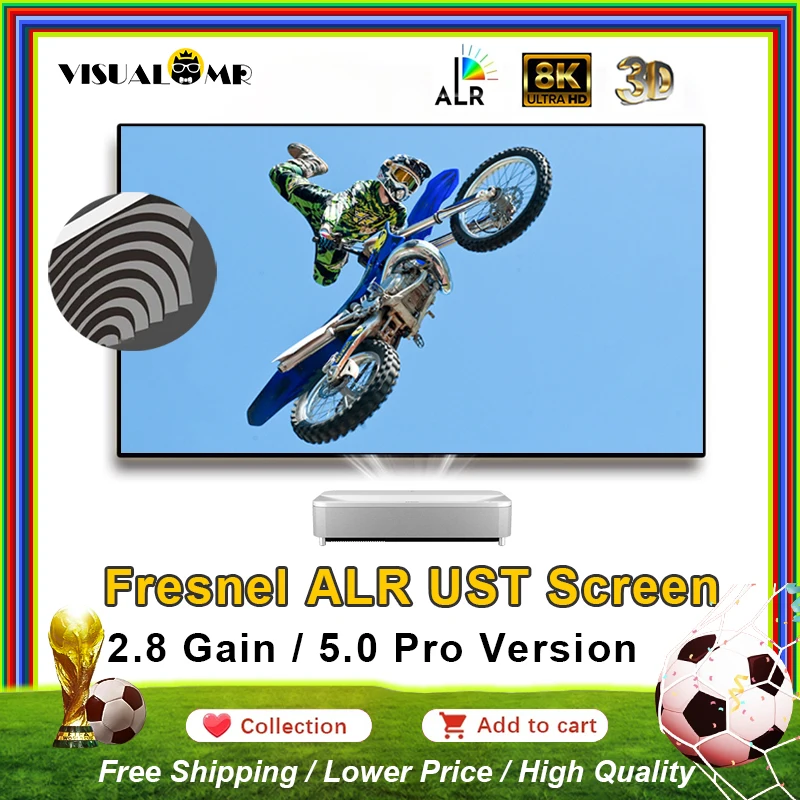 

Проекционный экран VisualMr Fresnel 5.0 Pro ALR UST с фиксированной рамкой, отсекающий внешний свет, идеально подходит для ультракороткофокусных проекторов 4/8K