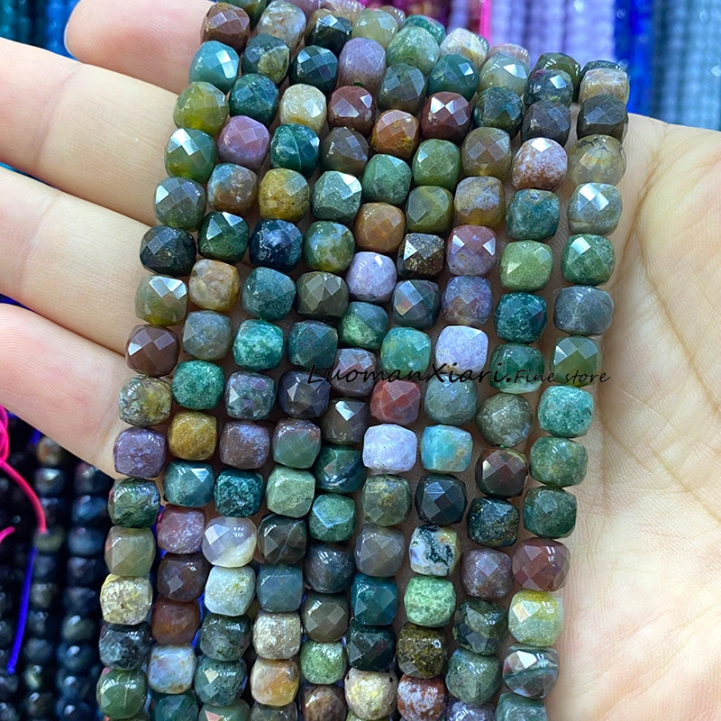 الحجر الطبيعي 7-8 مللي متر الأوجه مربع اللازورد فضفاض مكعب خزر عازل لصنع المجوهرات أقراط يدوية أساور اكسسوارات