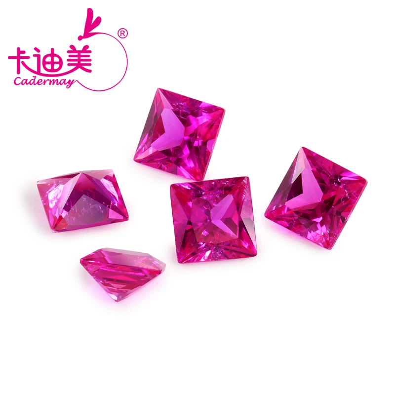 CADERMAY Square Cut Lab Grown Pink Sapphire Loose Stone With Inclusions For Rings Necklace Customized Jewelry Making DIY