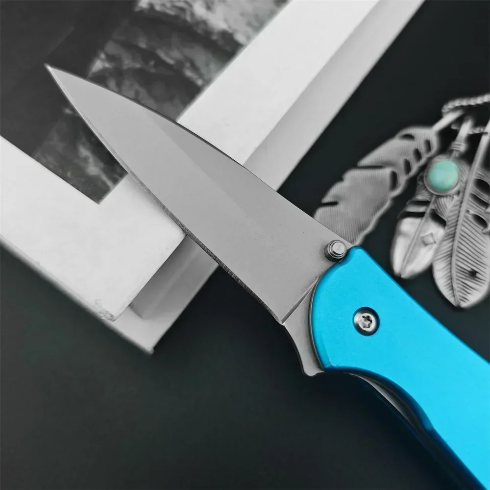 Blue KS 1660TEAL Leek Pocket Knife Flipper Folding Knife 8Cr13Mov Blade Aluminum Alloy Handle Hunting Tactical Knife EDC Tool