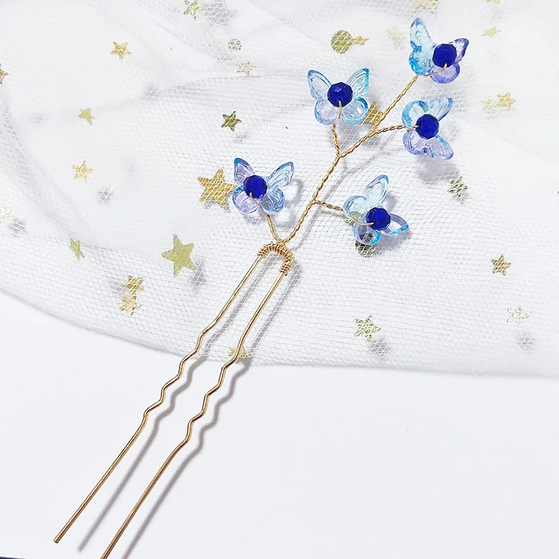 

Синие заколки для волос с жемчугом в форме бабочки для женщин, свадебные аксессуары для волос, ювелирные изделия ручной работы, украшения для невесты на вечеринку