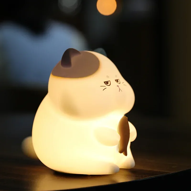 บุคลิกภาพใหม่และไม่ซ้ําใคร LED Night Light Sleeping น่ารักและโลภแมวซิลิโคนสร้างสรรค์ Pat Light Baby Night Light