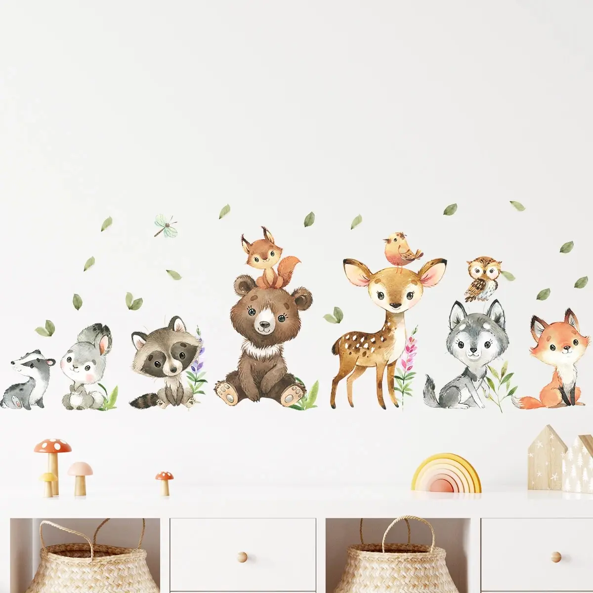 1Pc Cartoon Bear Deer Wall Stickers on The Wall Decoration for Bedroom Children Room Sweet Home Decor for Living Room Wall Decal