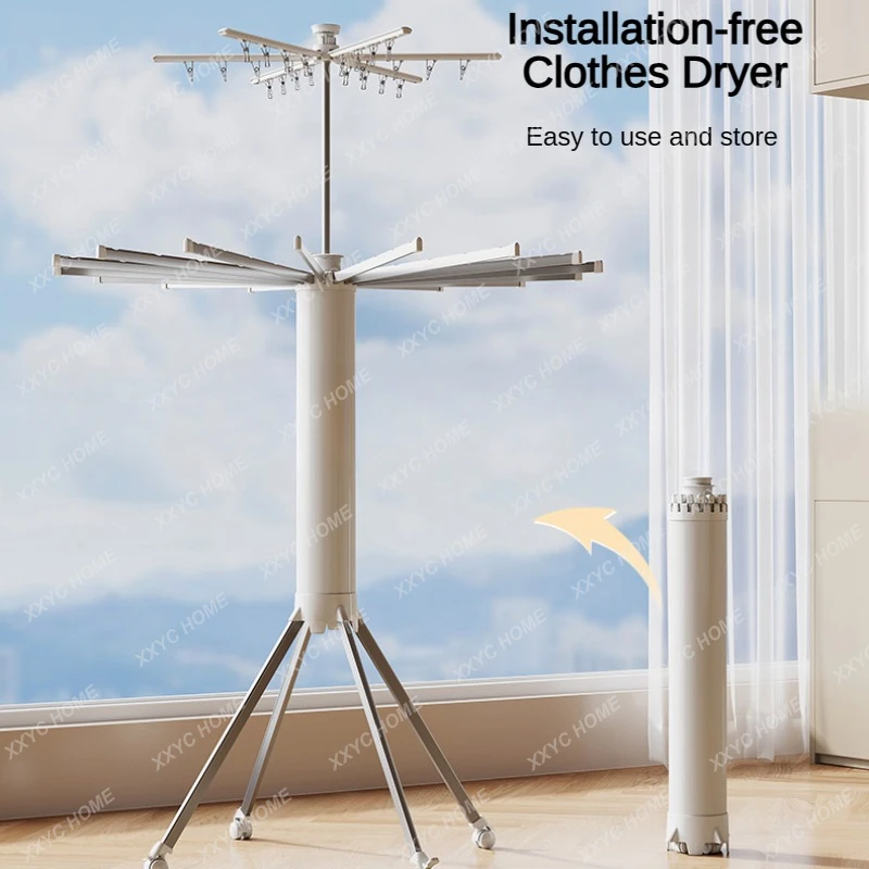 Foldable Clothes Drying Rack, Movable Rotary Laundry Hanger, Clothes Drying Rack with 16 Poles, Upgraded Home Clothes Rack Stand