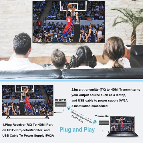 Imagen 2 del producto Transmisor y receptor de vídeo inalámbrico Compatible con HDMI, Kits G6W, adaptador extensor de TV Dongle 1080P para monitores, proyectores y portátiles