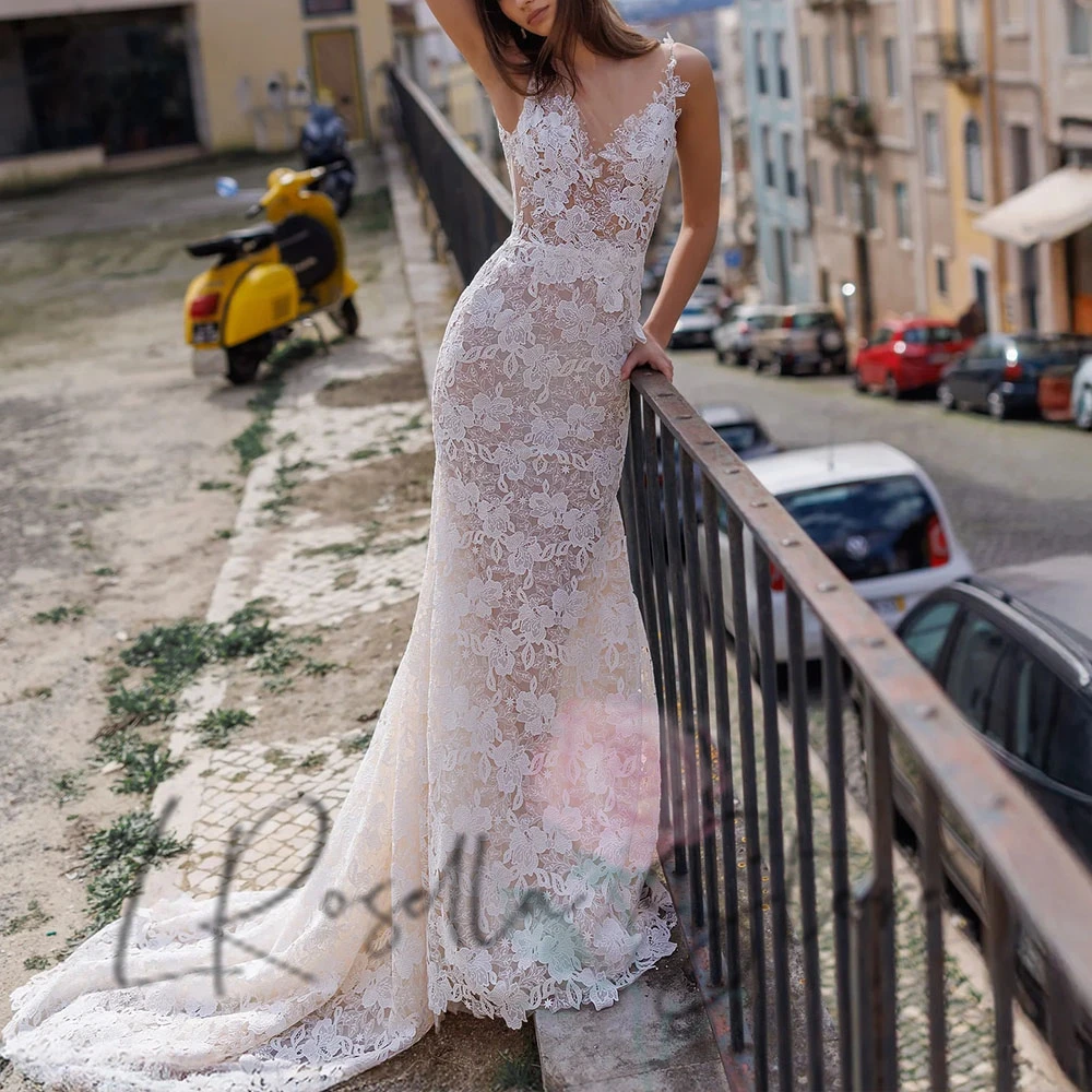 

LRosella женское элегантное свадебное платье русалки с кружевной аппликацией без рукавов и шлейфом часовни, свадебное платье, платья de novia 2025