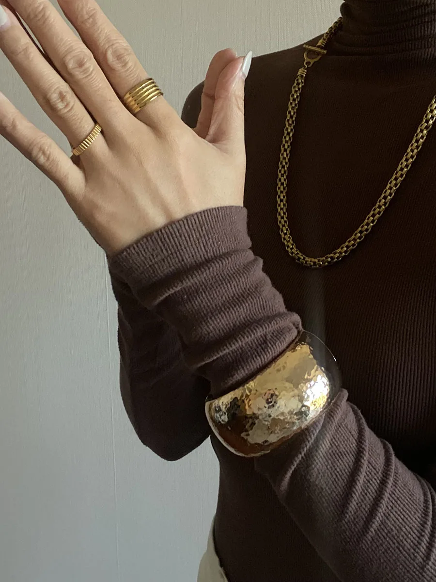 Hammered effect wide bangles for women chunky bangles handmade streetwear jewelry unusual thing chunky jewelry for women
