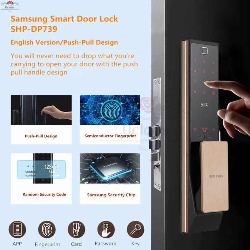 

Samsung Smart Digital Fingerprint Lock SHP-DP739 Home Automatic Push Pull Handle Anti-theft Door Electronic Password Doorlock