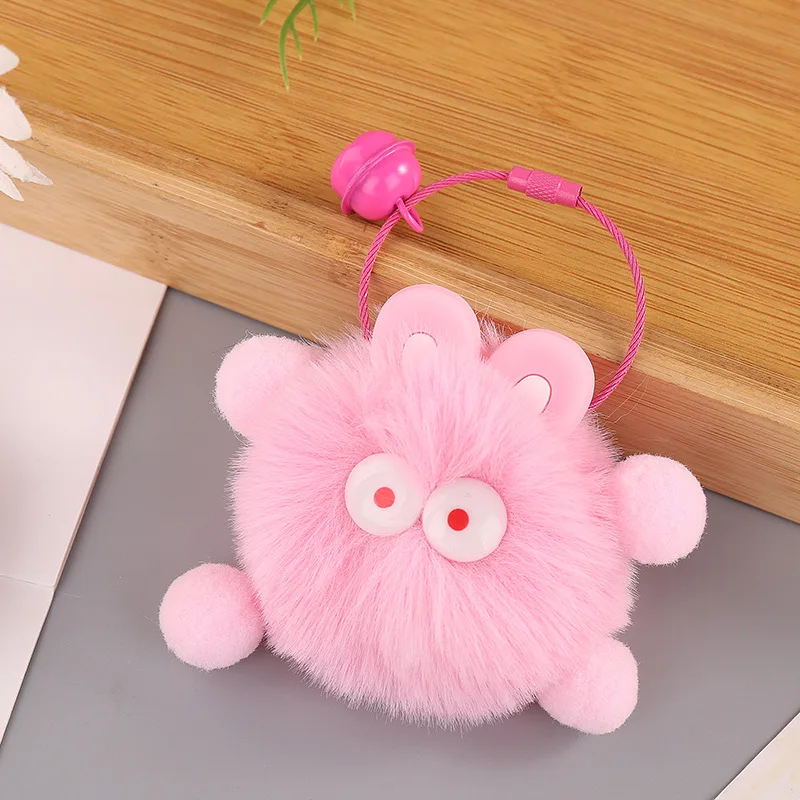 8 Colors Cute Briquettes Fluffy Pompom Keychain Cartoon Ball Keyring For Women Girls Bag Pendant Jewelry Key Chain Charm Gifts