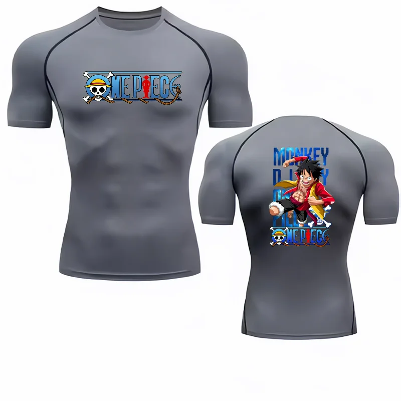 Bandai One Piece Luffy Anime Print Men's Compression T-Shirt, Quick Dry Breathable Gym Running Workout Elastic Fitness Top