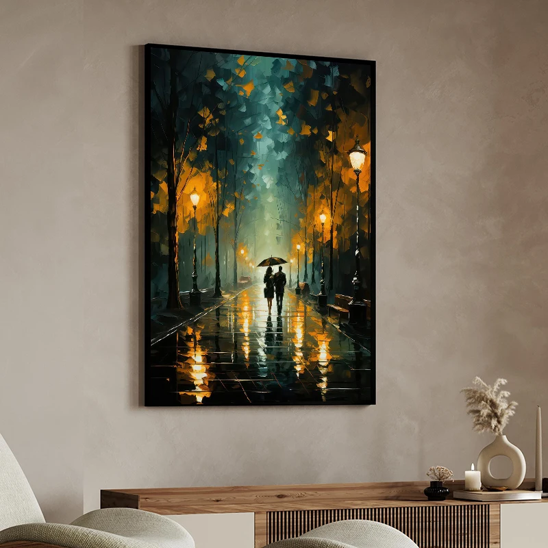 1pc frameless Canvas Painting Paris Streets At Night Coffee Shop  Eiffel Tower Canvas Painting Poster Print Wall Art Picture for