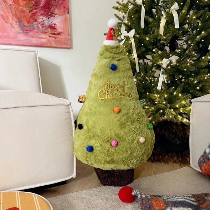 Simulação árvore de natal brinquedo de pelúcia bonito evergreen lance travesseiro desejando árvores natal vestir-se crianças presente aniversário