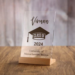 Personalized Wood Base Desk Table Stand Graduation University  Class of 2024 Congratulations Gift