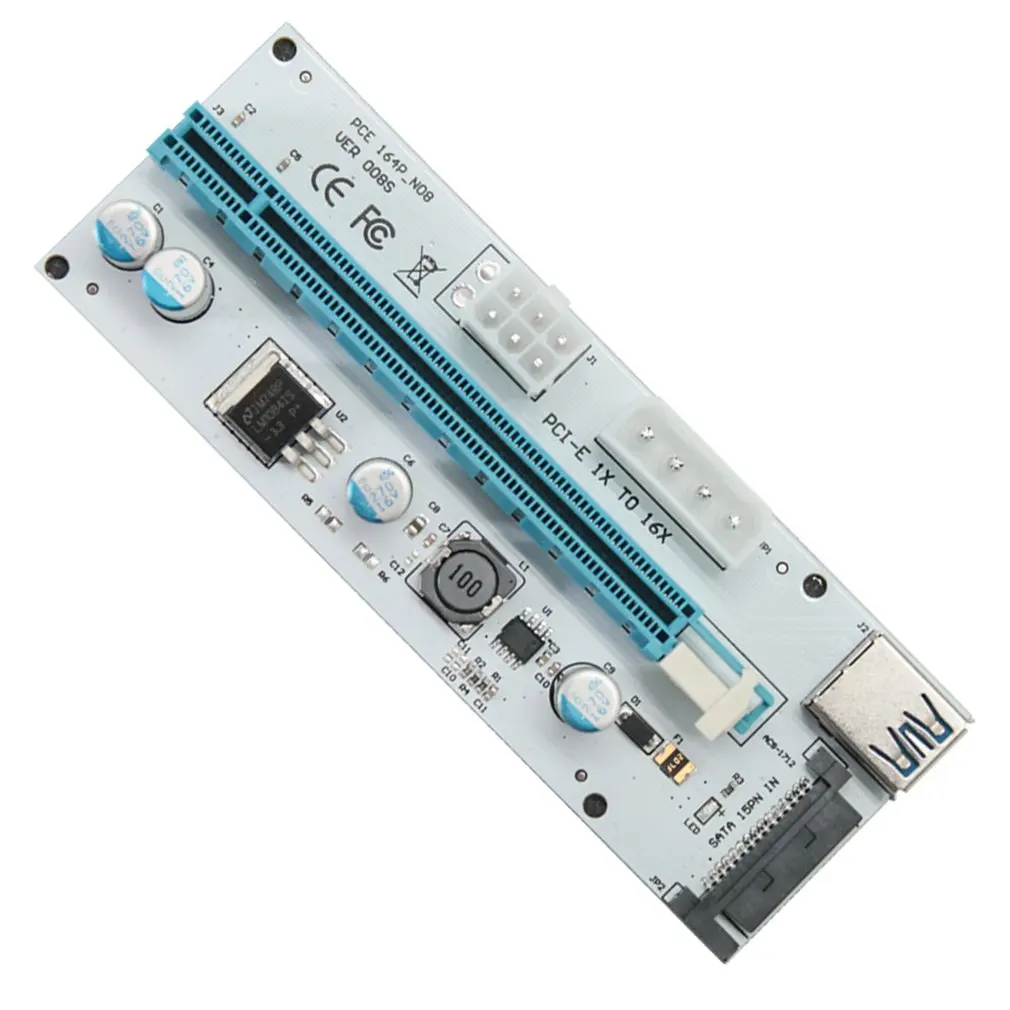 VER008S PCI 1X to 16X Riser Card Graphics Card Adapter 60CM PCI-E Riser Card Extension 15Pin SATA Power LED Dropshipping
