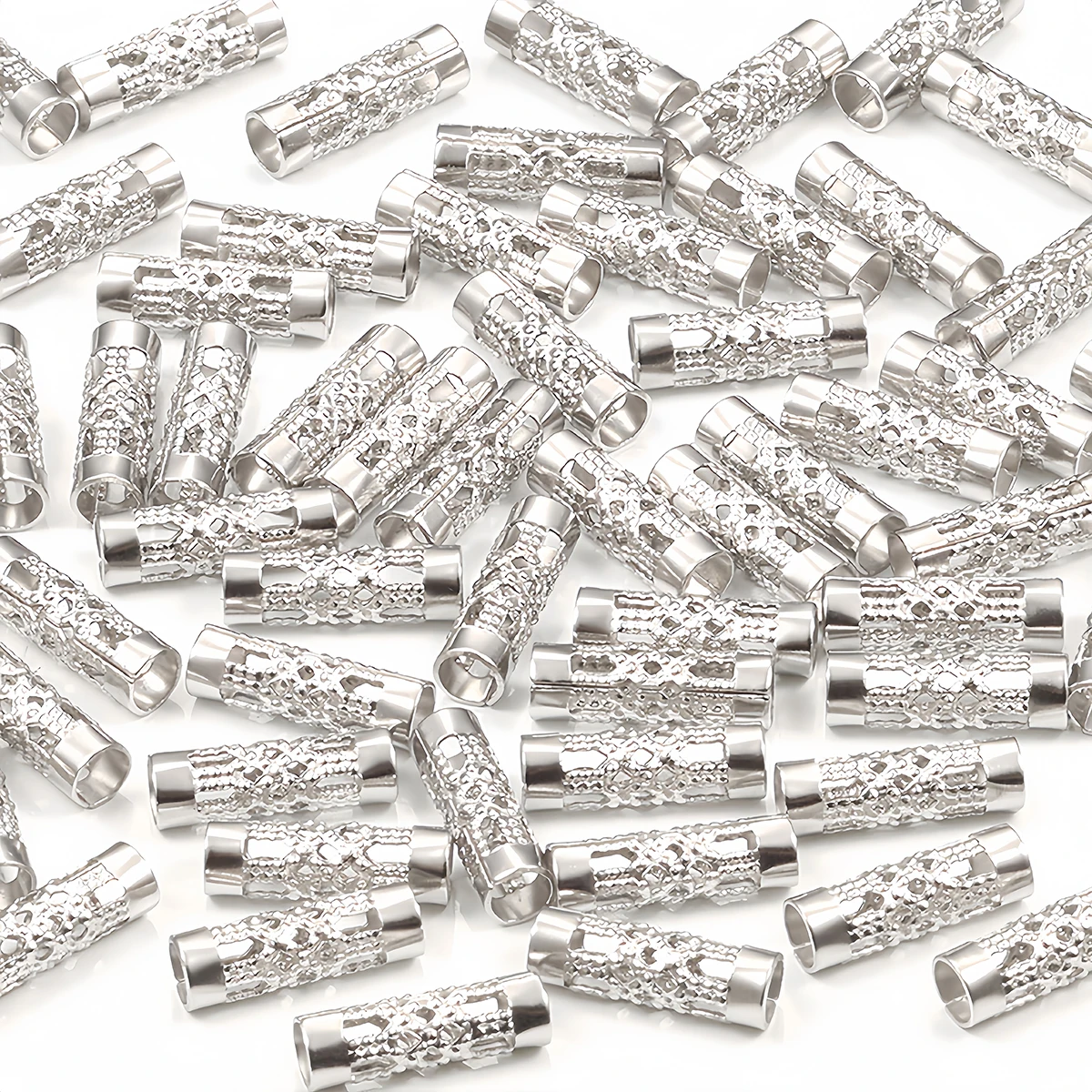 20/50pcs Stainless Steel Hollow Tube Spacer Beads Hair Braid Beard Lock Charms for Necklace Bracelet Jewelry Making Accessories