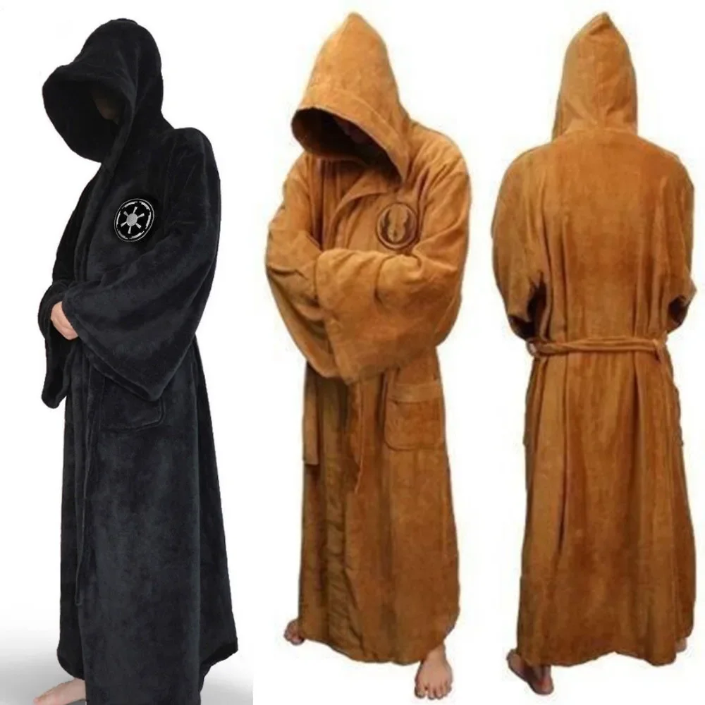 Male Flannel Robe Male With Hooded Thick Star Dressing Gown Jedi Empire Men\'s Bathrobe Winter Long Robe Mens Bath Robes Homewear