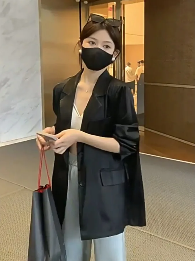 

Acetate Women's Jacket Thin Casual Commute Style Sun Protection Long Sleeve Classic Collar Loose Fit Spring Summer