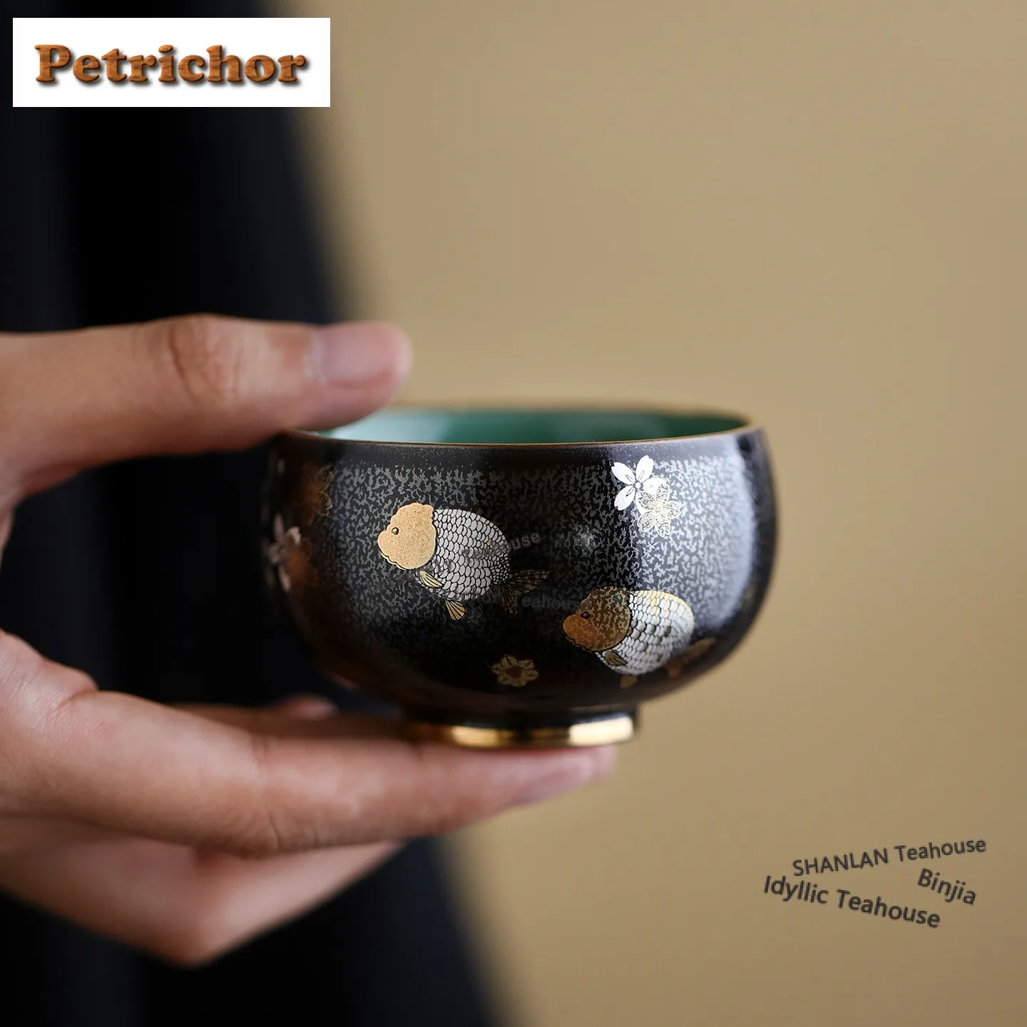 

50 мл позолоченная чашка Tianmu Glaze Fish, бутик чая, чайная чаша, пара чая, персональная чашка для дегустации чая, чашки Chazhan Master, посуда, подставка