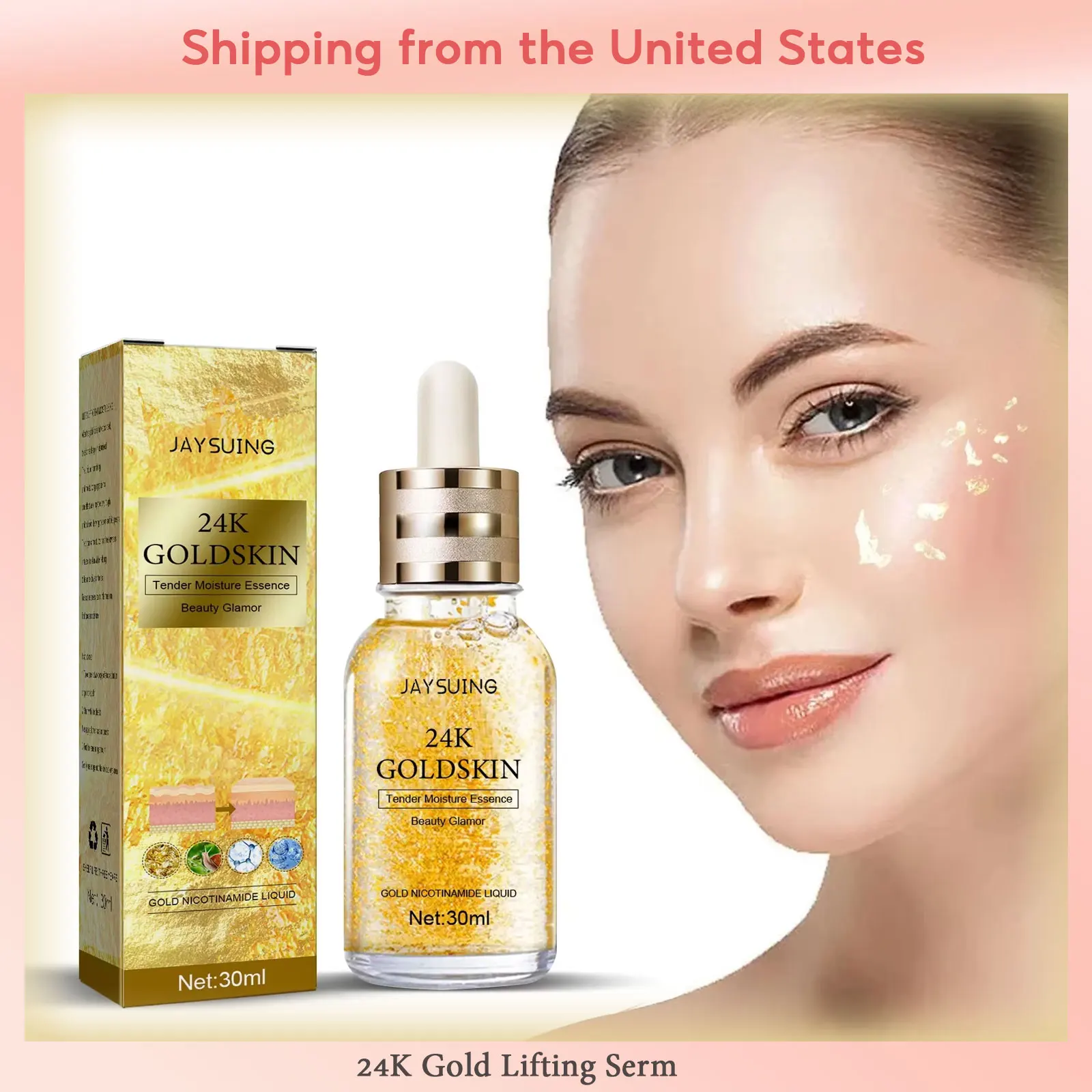 

24k Gold Wri-Nkle Removal Serum Improve Sagging Skin Fade Forehead Fine Lines Lifting Firming Brightening Collagen Face Essence