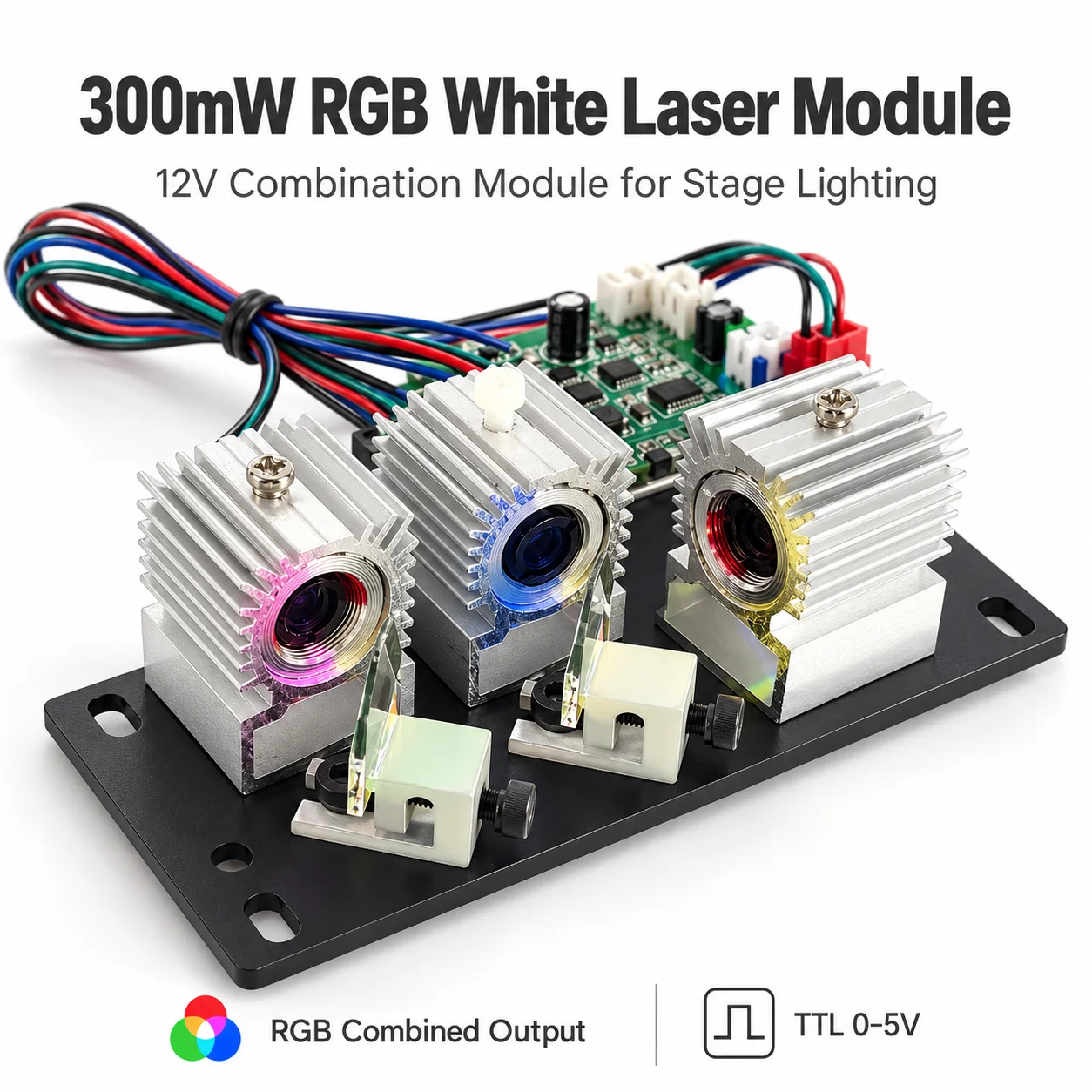 ZhonNa 300mW RGB 3-in-1 White Laser Module 12V Stage Lighting Woodworking Machinery Industrial Parts 42.6x33x63mm OEM Supply