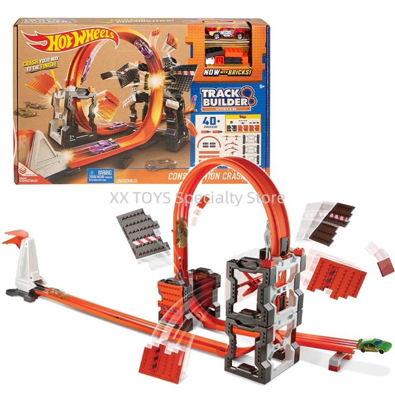 

Hot Wheels Track Builder Construction Crash Kit Connectable Loops and Tracks and Mini Toy Car with Track Set Boys Birthday Gifts