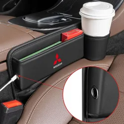 Leather Car Seat Gap Filler Side Storage Box with Cup Holder for Mitsubishi Lancer 9 Ex Evo ASX L200 Colt Pajero Sport Auto