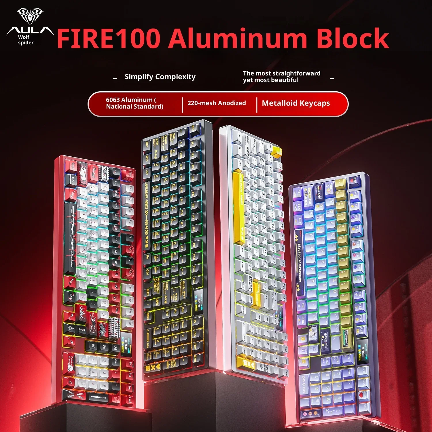 AULA Fire100 Mechanical Keyboard 3Mode Aluminum Alloy Gaming Keyboard 8000mAh Gasket RGB Hot Swap Gamer Accessory With Screen