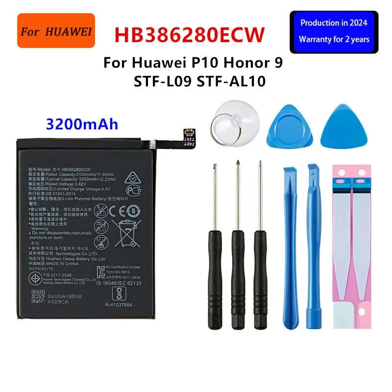 

100% Orginal HB386280ECW 3300mAh Battery For Huawei P10 Honor 9 STF-L09 STF-AL10 Mobile Phone +Tools