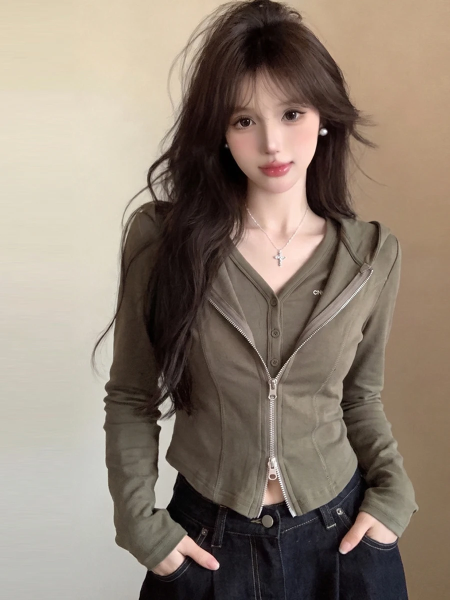 Sexy Chic Long Sleeve Hoodie Base Shirt Women's Fashion Slim Fit Versatile  Color Casual Wear Chinese Brand Short Jacket