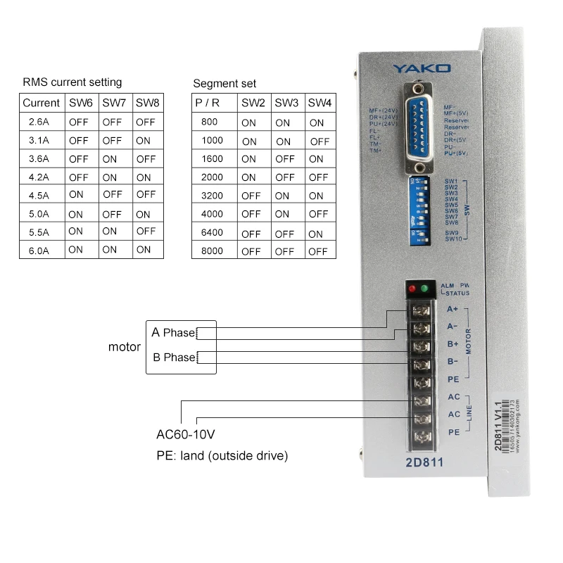 Imagem -04 - Yako 2d811 Stepper Motor Motorista 80110vac 6a 2-fase Híbrido Servo Stepper Motorista 2d45m para Máquinas-ferramentas Cnc Nema34 Motor