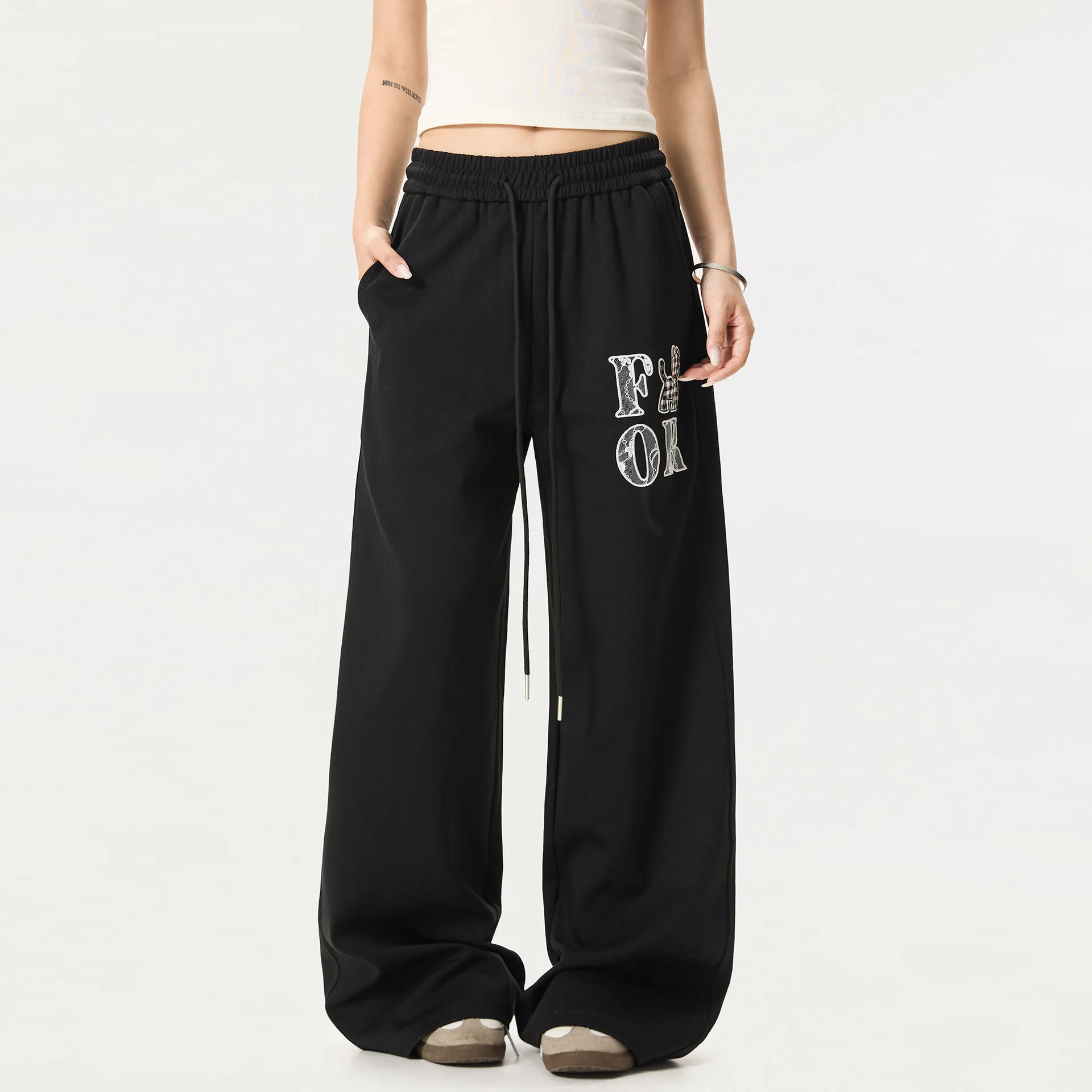 OR FL Women's American Retro Splicing Curved Knife Sweatpants Trendy Brand Design Sense Clear Thread Design Leisure Sports Pants