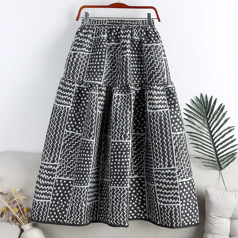 

2022 New Spring Women Skirts Elastic High Waist A-Line Tutu Skirts Women Vintage Print Skirts Femme Casual Bud Skirt Streetwear