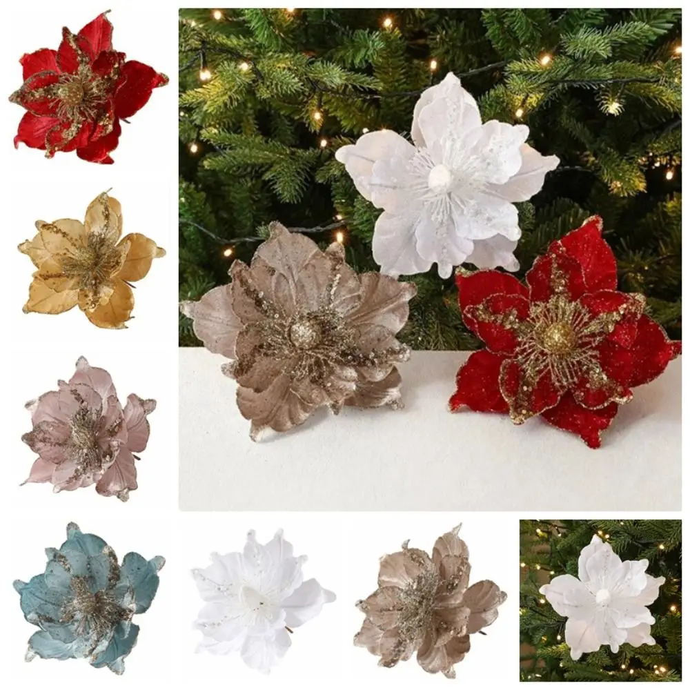 22cm DIY Christmas Flower Pendants Cloth Handmade Simulated Xmas Flower Multi-layer Xmas Tree Oranments Gift Decor