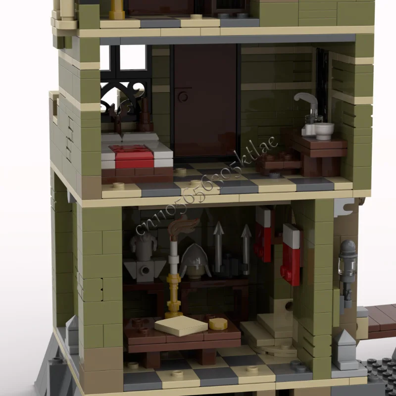 1323개 조각 하우스 스트리트 중세 산성 성 MOC 맞춤형 모듈식 블록 모델 창의적 디자인 DIY 생일 장난감 선물