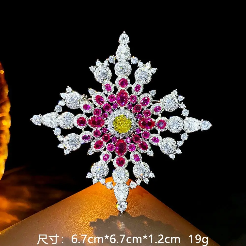 MINWEEN Luxury Red Crystal Flower Brooch Accessories For Women Party Wedding Gifts Wholesale