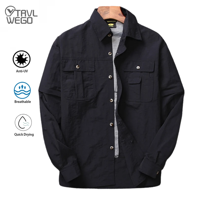 

TRVLWEGO Hiking Shirt Spring Man Summer Camping Blouse Fishing Breathable Anti UV Quick-dry Detachable Outdoor Travel Climbing