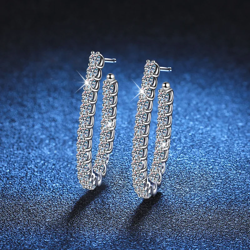 D color moissanite earrings light luxury ins style full diamond fashion earrings moissanite women's earrings platinum PT950 mark