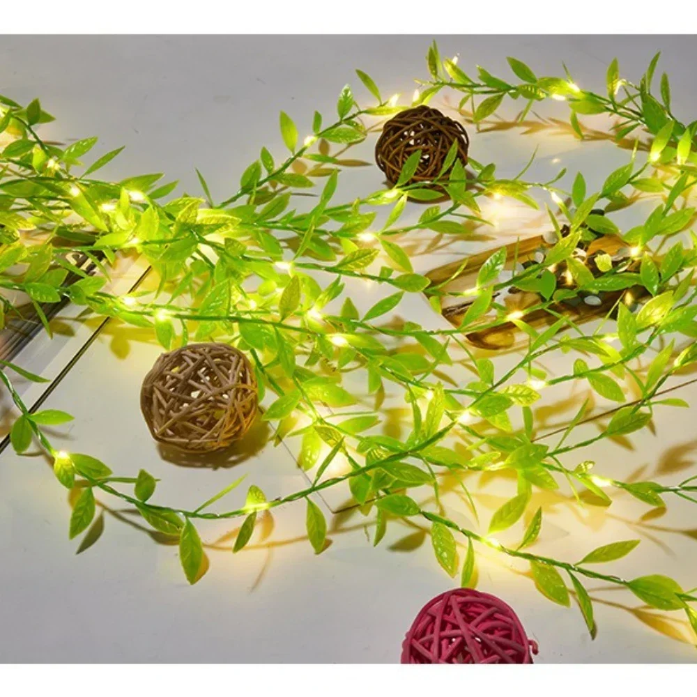 

2M/5M/10M LED Green Willow Vine String Lights – Battery Powered Fairy Lights for Room, Party, Wedding & Holiday Decoration