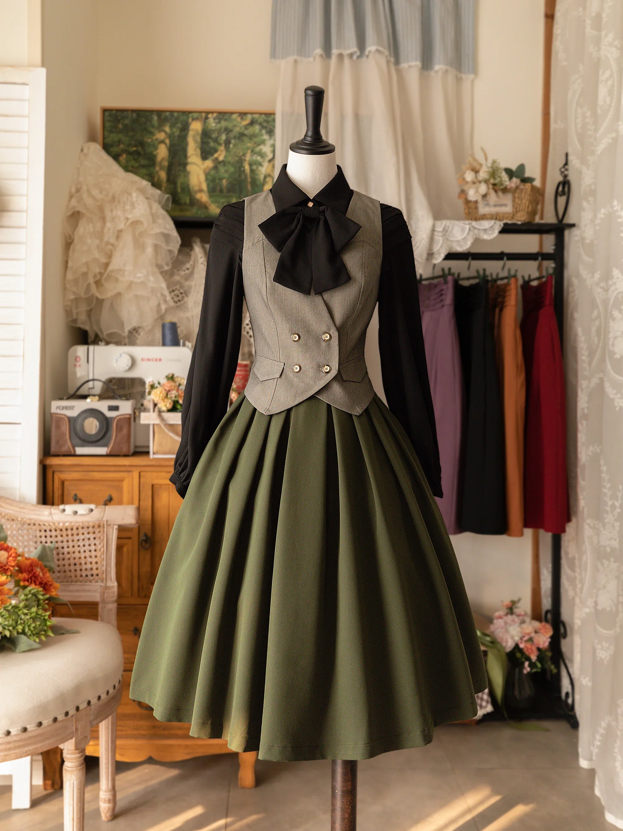 Spring Fall Women's High Waisted Pleated Skirt Original Design Elegant Classic Solid Color Female Long A-line Skirts
