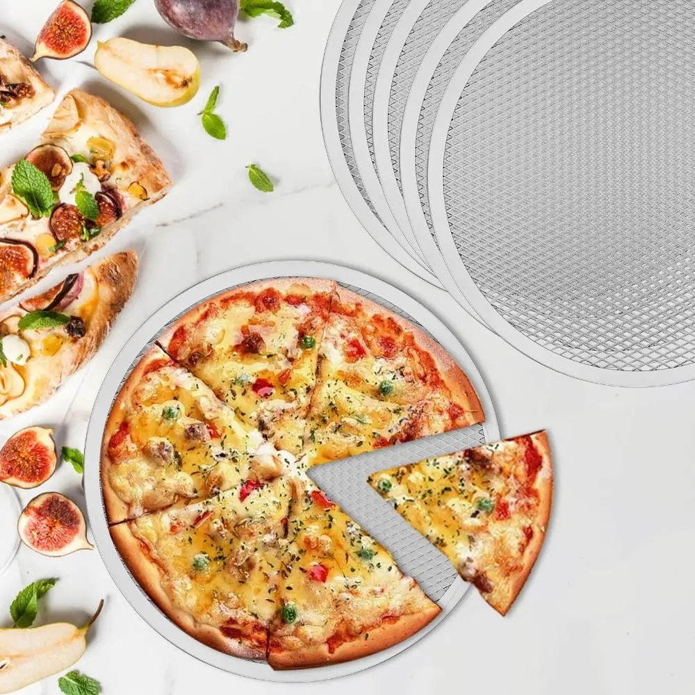 Baking Tray Non Stick Pizza Screen Reusable Metal Net Pizza Pan Round Seamless Aluminum Baking Tray Oven Baking