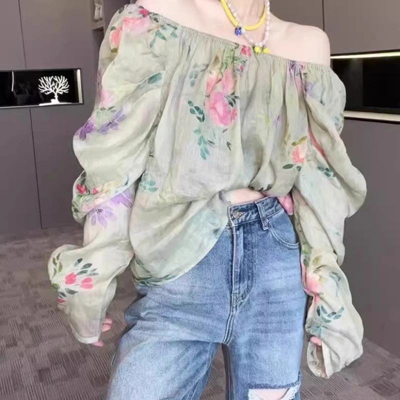 Spring Summer Printed floral blouse Women Casual Shirts Pullover Tops Fashion Female Long Sleeve Loose Blouses Chiffon Blusas