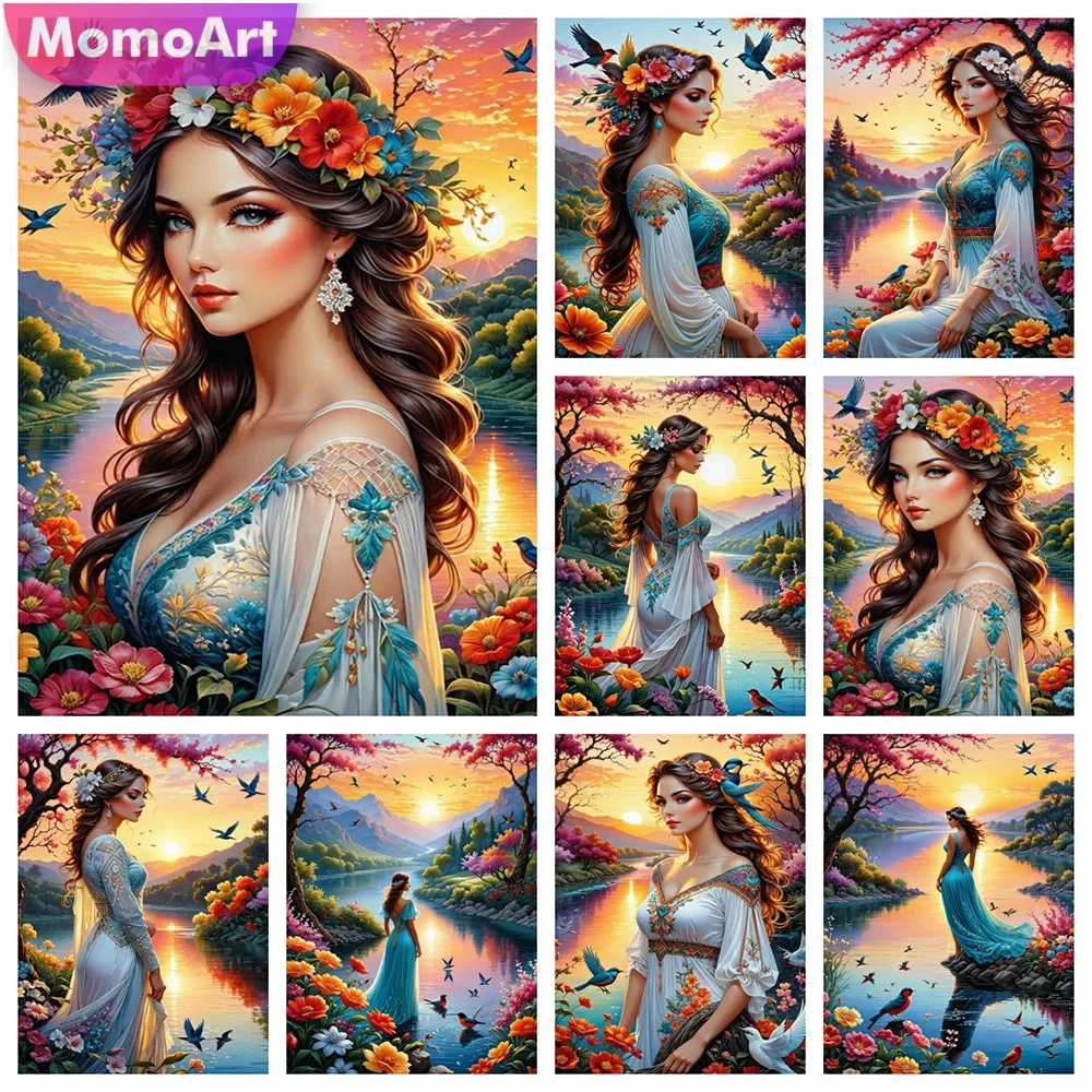 

MomoArt 5D "сделай сам", женщина, алмазная живопись, закат, Новое поступление, вышивка, Озерный цветок, Декор для дома