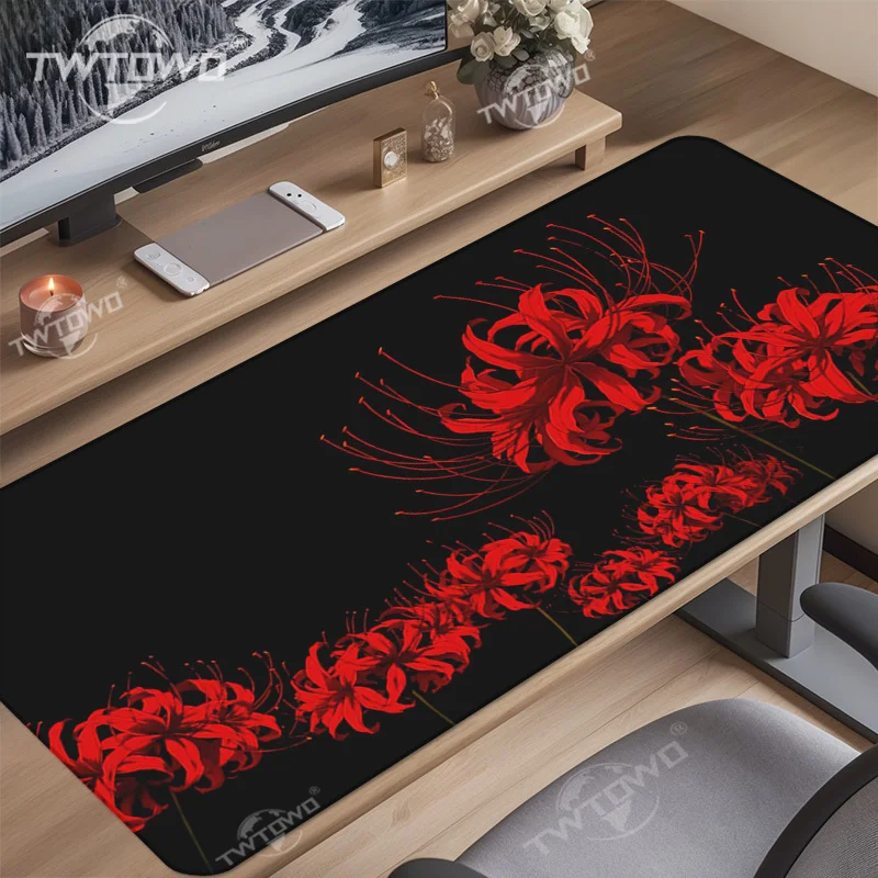Tapis de souris noir et rouge Spider Lily Gaming impression demande ordinateur à domicile nouveau tapis de souris XXL tapis de bureau bureau en caoutchouc naturel ordinateur portable