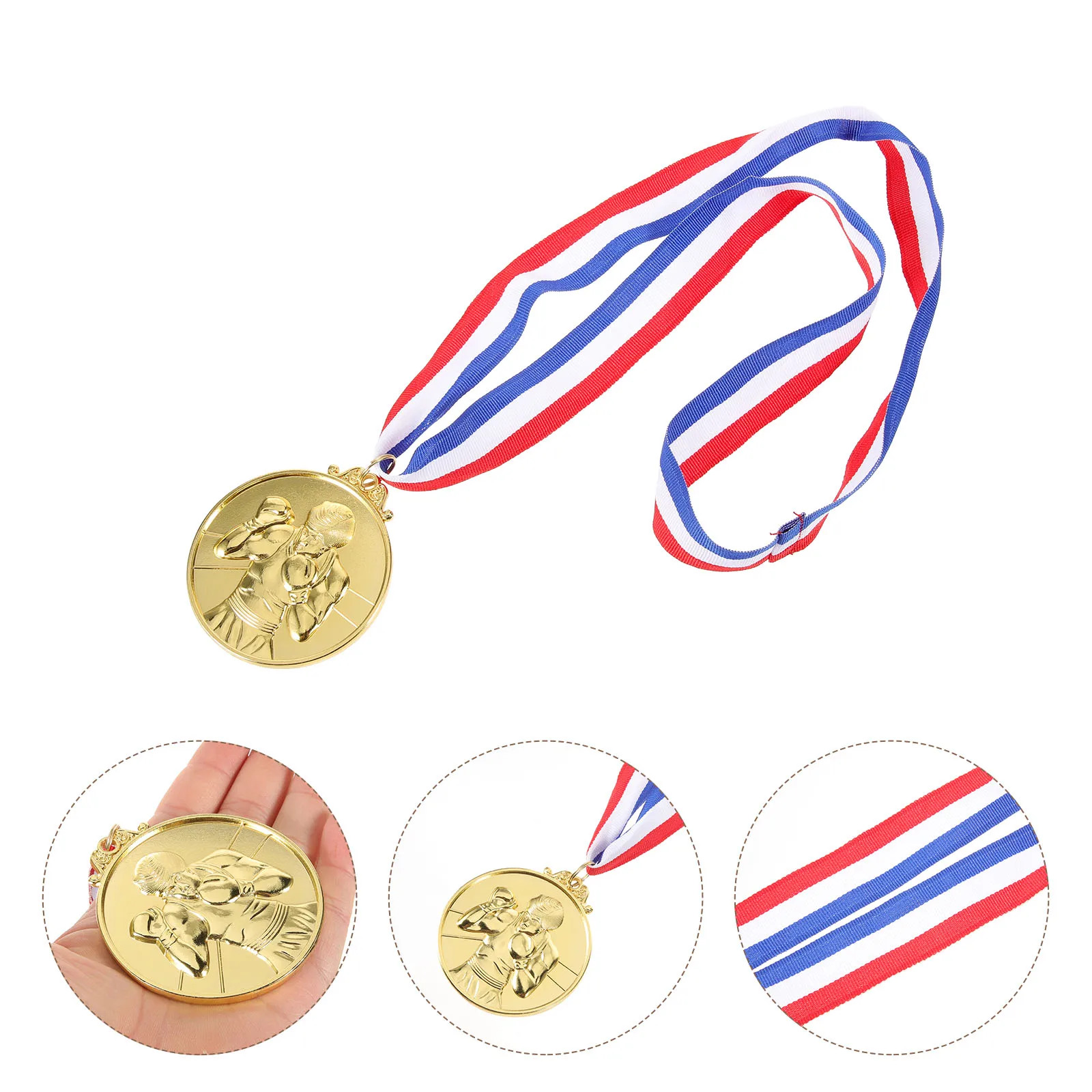 

5pcs Golden Boxing Medals for School Events Sports Competition Supplies Nylon Alloy Ribbons Student Awards Prize
