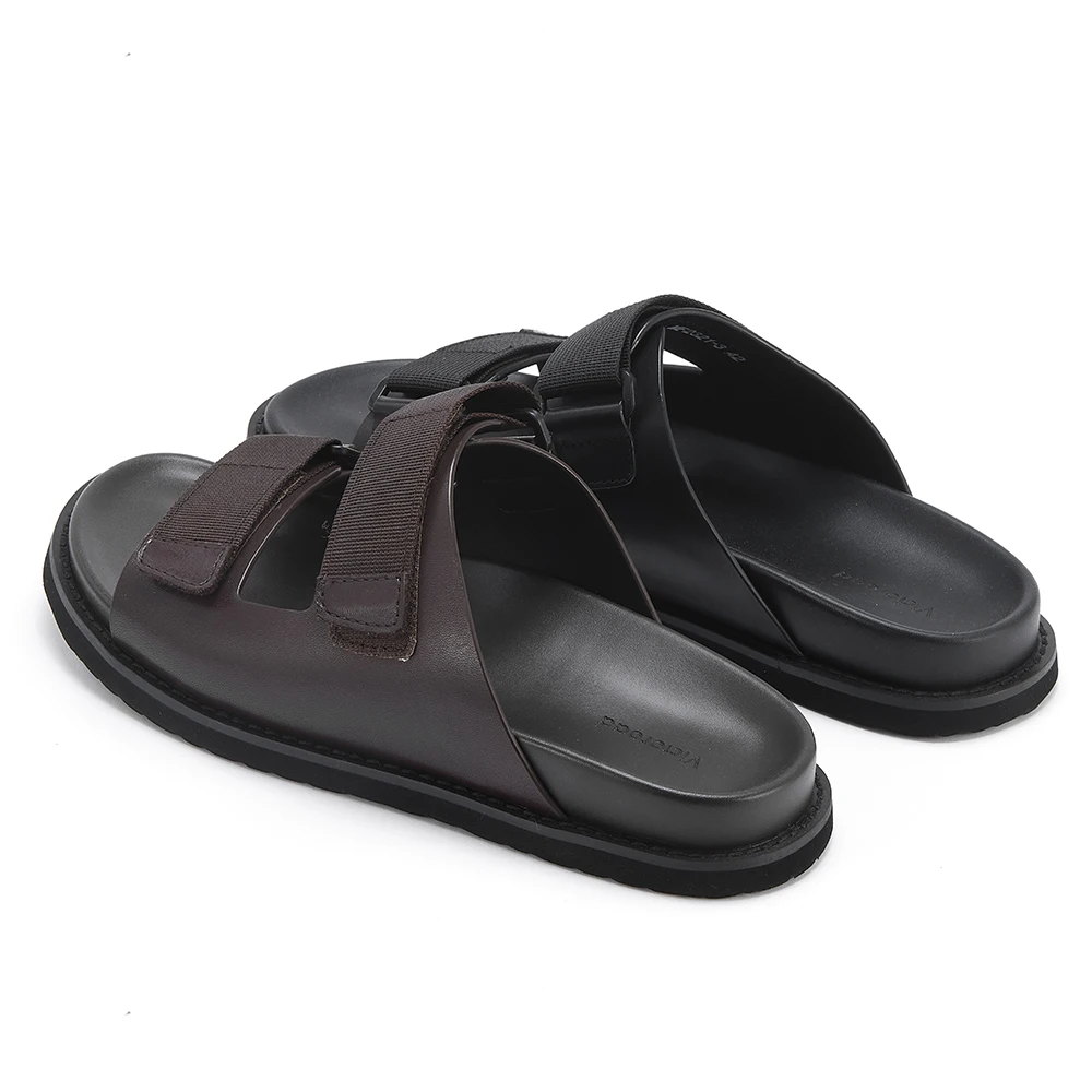 

2025 New Arrival Luxury Genuine Leather Slippers For Men Anti-Slip Resistant Outdoor Wear Eva Sole Flat Sandals Summer Winter