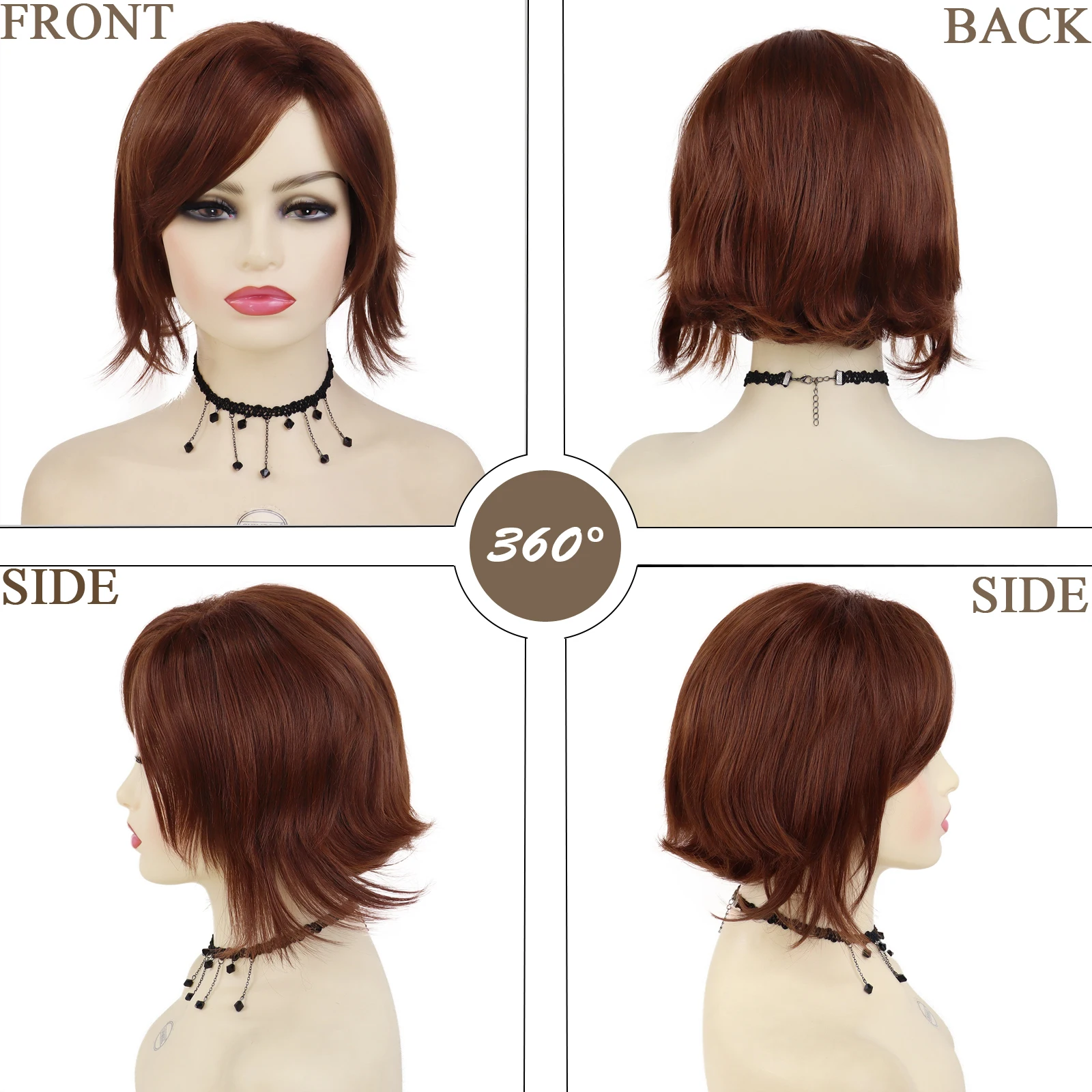 Auburn Wigs for Women Synthetic Fiber Cosplay Wig Short Bob Haircuts Mommy Wig Gifts Daily Use Red Brown Color Halloween Wig